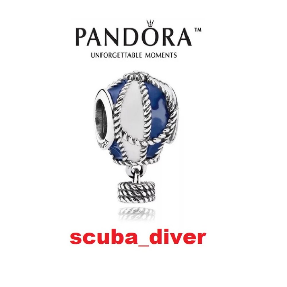 NEW Pandora Up and Away Hot Air Balloon Blue White Enamel Sterling Travel Charm
